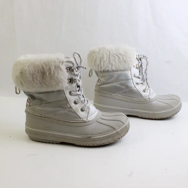London Fog Collection Children's Size 1 White/Gray Faux Fur Snow Boots