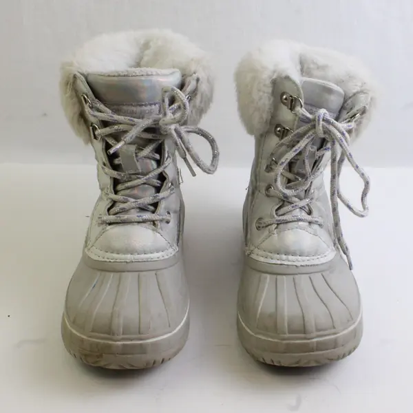 London Fog Collection Children's Size 1 White/Gray Faux Fur Snow Boots