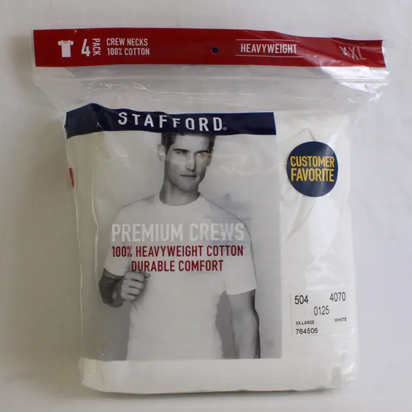 Stafford 4-Pack Men's XXL Heavy Weight White 100% Cotton Crew-Neck T-Shirt New