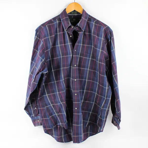 Nordstrom Purple Blue and Red Plaid Long-Sleeved Button-Down Men's Medium