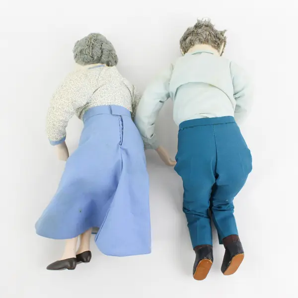 Pair Of Vintage Porcelain And Cloth Shelf Sitter Dolls