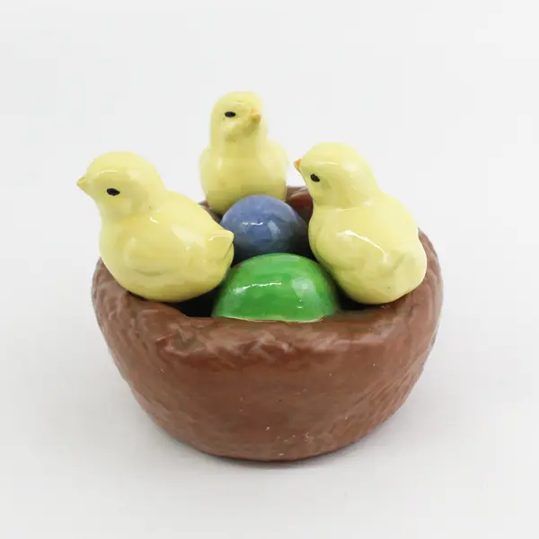 Ceramic Chicks In A Nest With Easter Eggs Easter Decor Piece