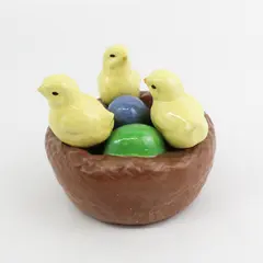 Ceramic Chicks In A Nest With Easter Eggs Easter Decor Piece