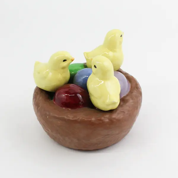 Ceramic Chicks In A Nest With Easter Eggs Easter Decor Piece