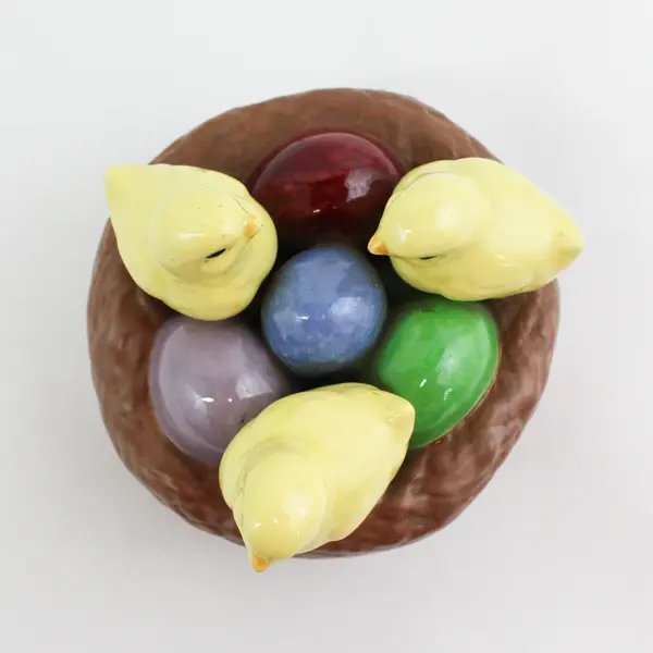 Ceramic Chicks In A Nest With Easter Eggs Easter Decor Piece