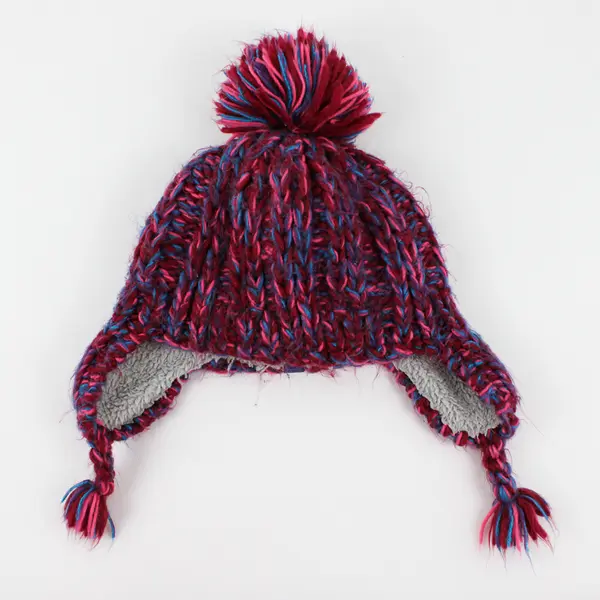 REI Pink Purple and Blue Knit Pom Hat Girls' Size 4Y-7Y