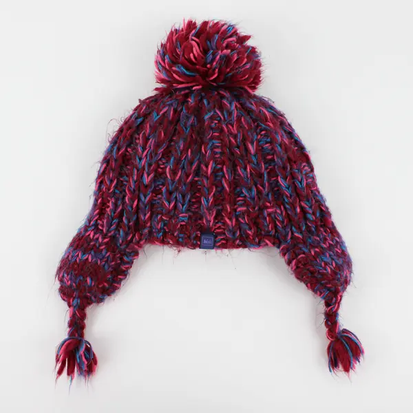 REI Pink Purple and Blue Knit Pom Hat Girls' Size 4Y-7Y