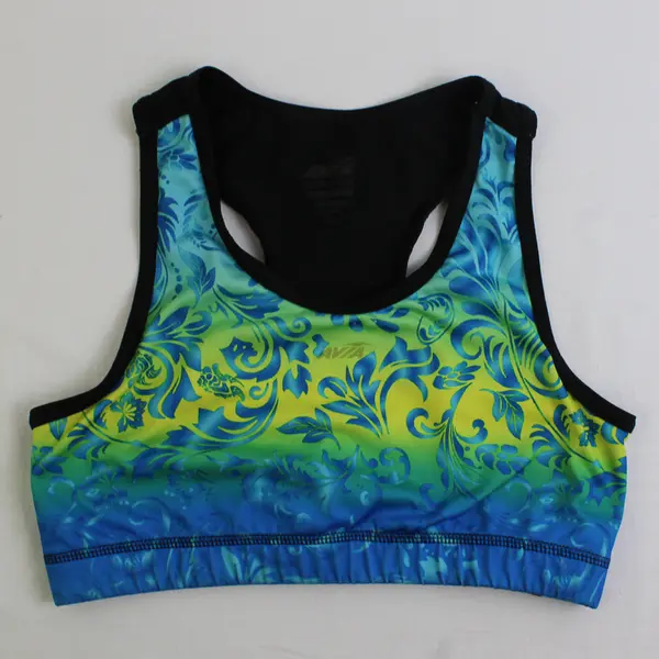 Avia Blue Green Yellow Floral Print Racerback Sports Bra XL 14-16