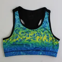 Avia Blue Green Yellow Floral Print Racerback Sports Bra XL 14-16
