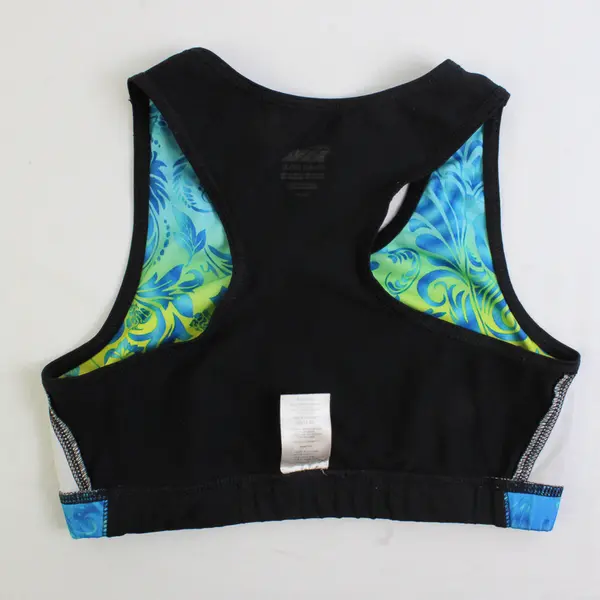 Avia Blue Green Yellow Floral Print Racerback Sports Bra XL 14-16