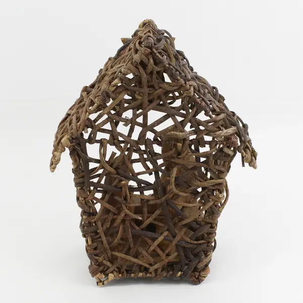 Unique Woven Twig And Hand Carved Wood Nativity Holy Family and Angel