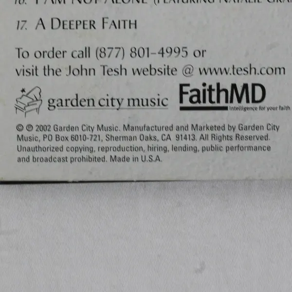 John Tesh A Deeper Faith CD 2002 Garden City Music Inspirational Worship Music