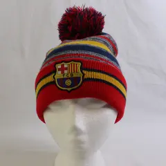 FC Barcelona Embroidered Multicolor Pom Beanie Hat One Size
