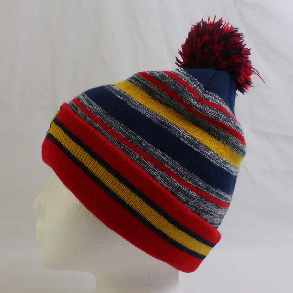 FC Barcelona Embroidered Multicolor Pom Beanie Hat One Size