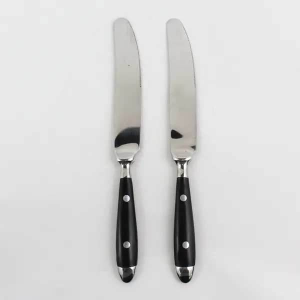 Lot of 2 Cambridge Silver Unknown Pattern Black Handle SS Dinner Knives HTF Pat