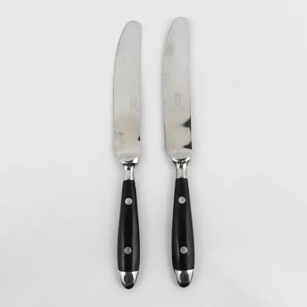 Lot of 2 Cambridge Silver Unknown Pattern Black Handle SS Dinner Knives HTF Pat