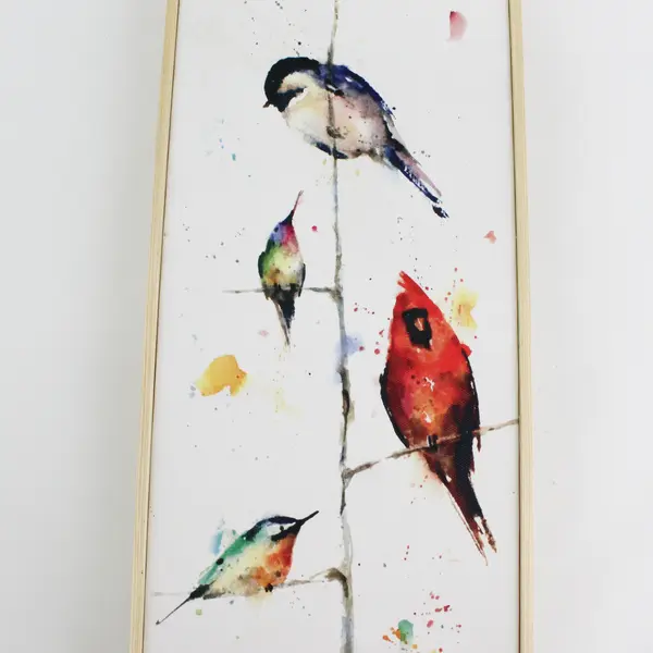 2019 Framed DEMDACO Dean Crouser Birds On Branches Watercolor 16" x 6" Signed