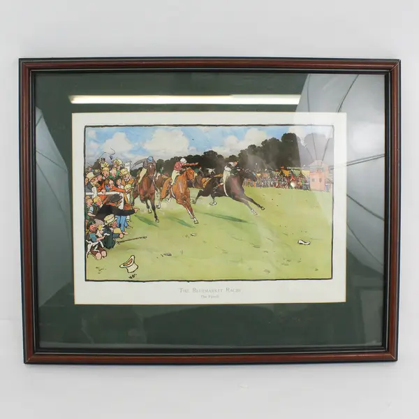 1901 Cecil Alden Framed And Matted Lithograph The Bluemarket Races the Finish