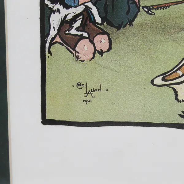 1901 Cecil Alden Framed And Matted Lithograph The Bluemarket Races the Finish