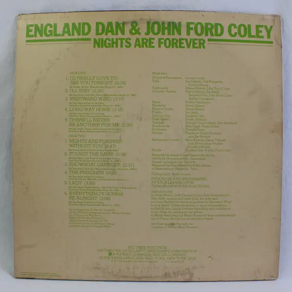 Nights Are Forever by England Dan & John Ford Coley  12" Vinyl Record