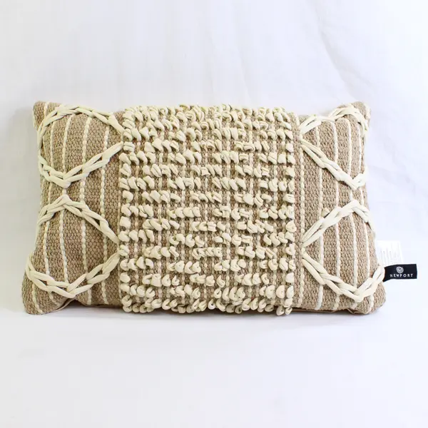 Newport Textured Beige Accent Throw Pillow 11" x 19" Duck Feather Fill