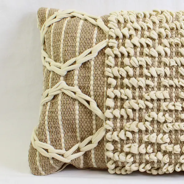 Newport Textured Beige Accent Throw Pillow 11" x 19" Duck Feather Fill