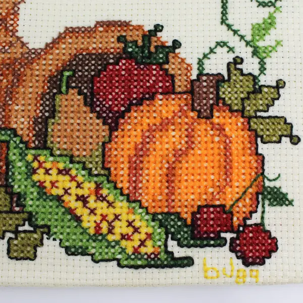 1984 Let Us Be Truly Thankful Needlepoint Mounted  On Cardboard Signed 16" x12"