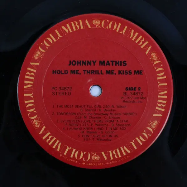 Johnny Mathis Hold Me, Thrill Me, Kiss Me 12" Vinyl Record