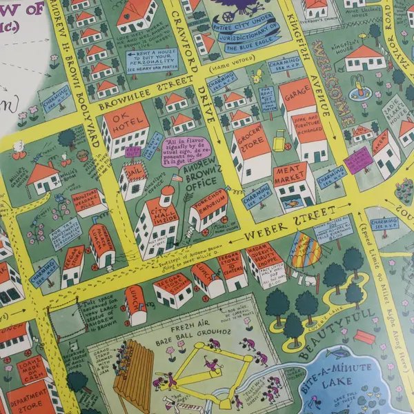 Amos 'n' Andy 1935 Eagle Eye view Map of Weber City Street by Pepsodent Co.