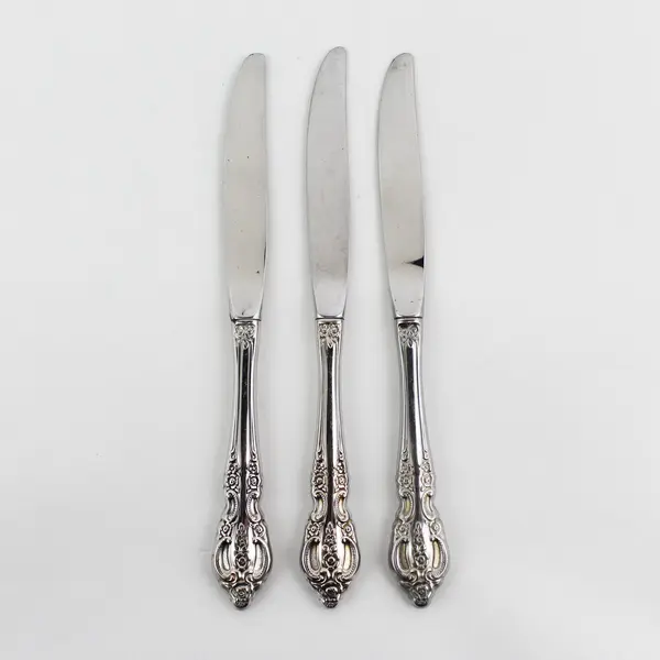 Lot of 3 Oneida Silver Renoir-Pembrooke Stainless Dinner Knives 9" Long Good