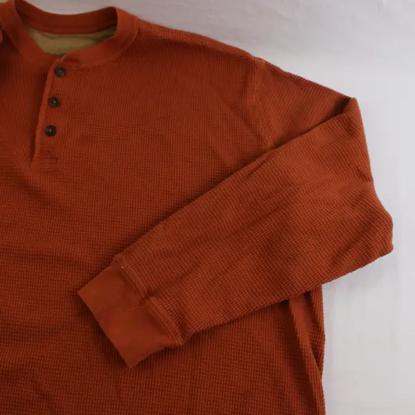 Eddie Bauer Orange Waffle Knit Henley Shirt Men's 3XL