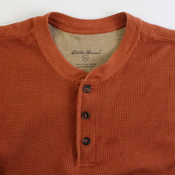Eddie Bauer Orange Waffle Knit Henley Shirt Men's 3XL
