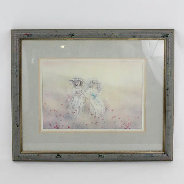 Lisi Martin  Framed  Art Print Girls In A Field Of Flowers 16.5" X 20.5" 