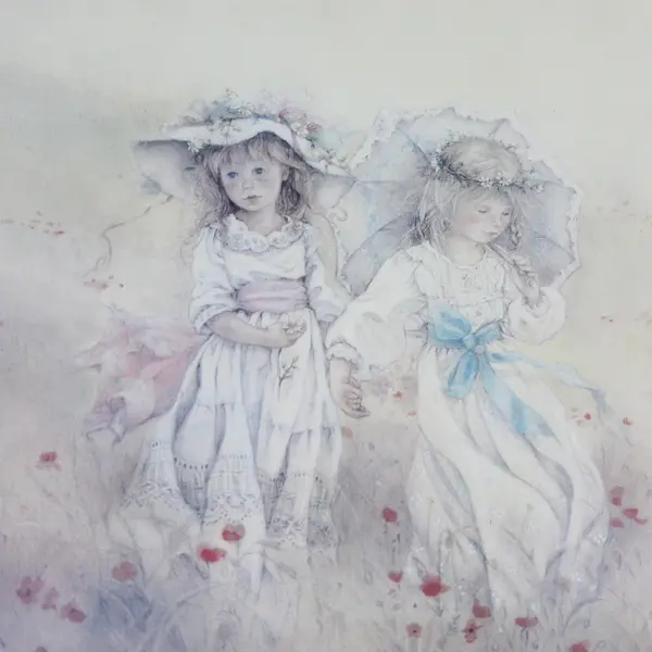 Lisi Martin  Framed  Art Print Girls In A Field Of Flowers 16.5" X 20.5" 