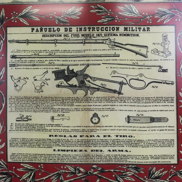 Framed Spanish American War Remington Instructional Military Handkerchief  1880s