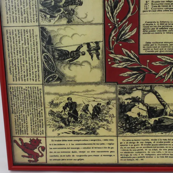 Framed Spanish American War Remington Instructional Military Handkerchief  1880s