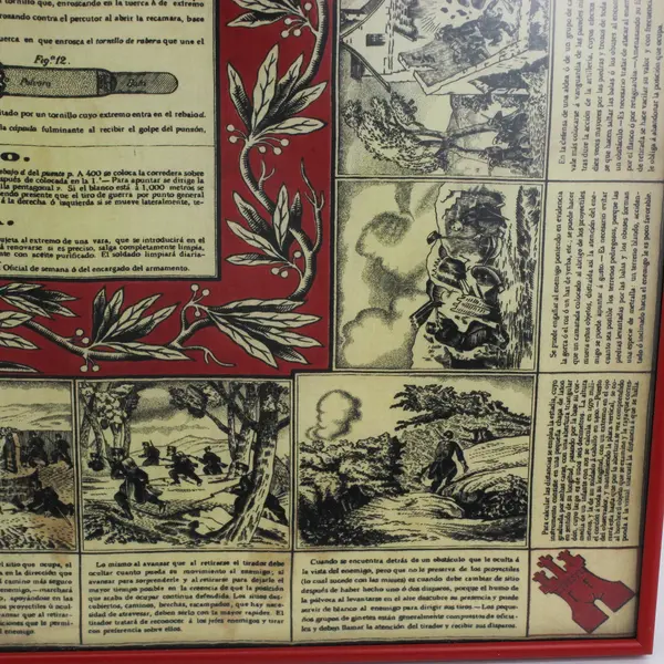 Framed Spanish American War Remington Instructional Military Handkerchief  1880s