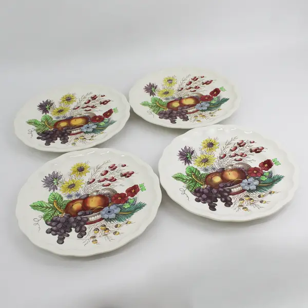 Set of 4 Vintage SPODE Copeland Reynolds Dinner Plates 10.75” Fruit & Flower 