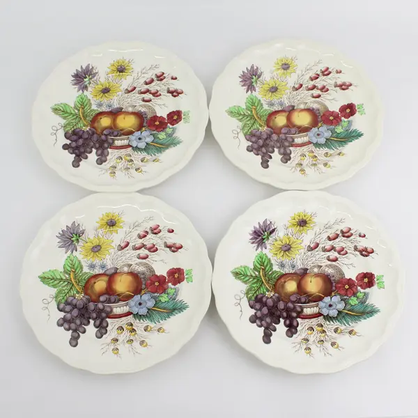 Set of 4 Vintage SPODE Copeland Reynolds Dinner Plates 10.75” Fruit & Flower 