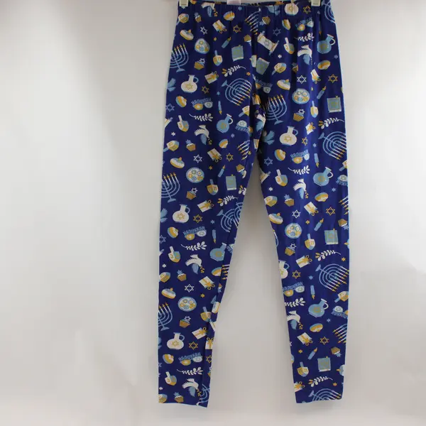 No Boundaries Hanukkah Print Blue Leggings Juniors Size Small 3-5