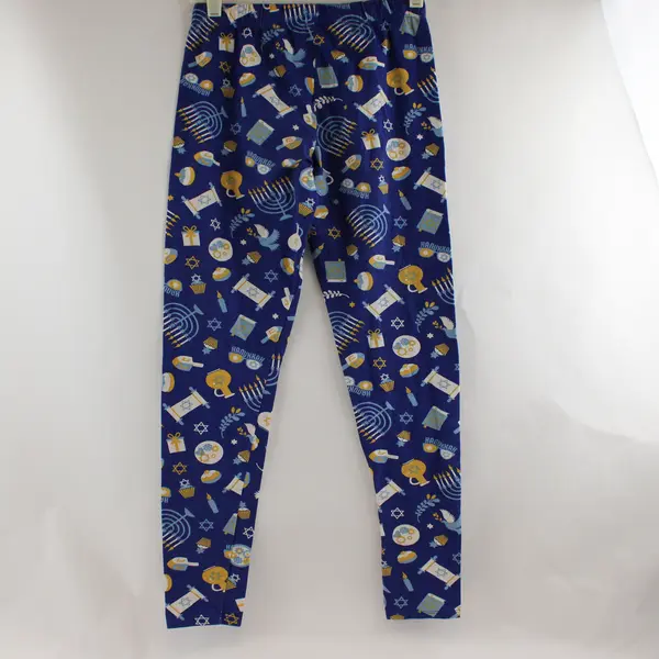 No Boundaries Hanukkah Print Blue Leggings Juniors Size Small 3-5