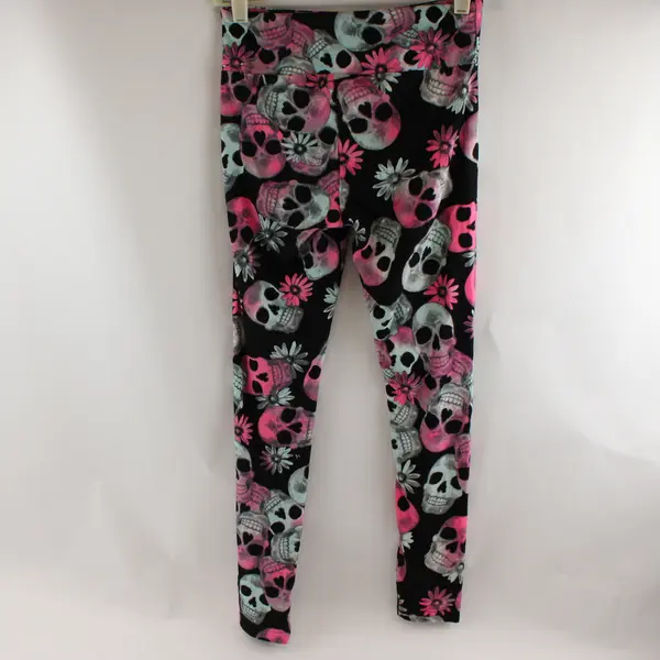 No Boundaries Floral Skull Print Black Leggings Juniors Size Small 3-5