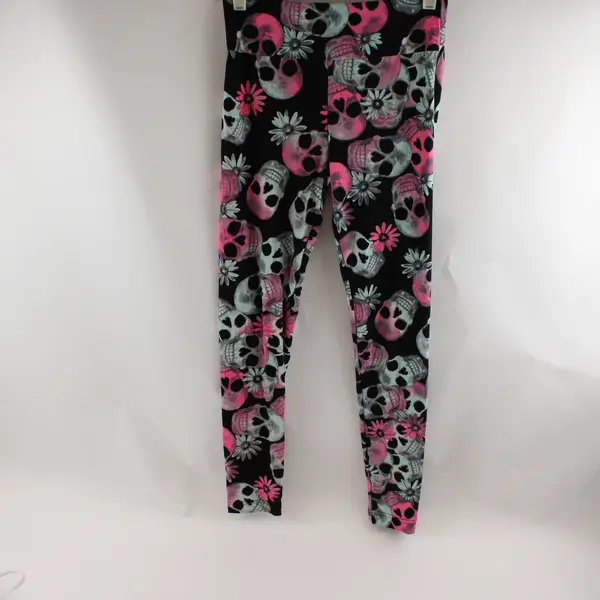 No Boundaries Floral Skull Print Black Leggings Juniors Size Small 3-5