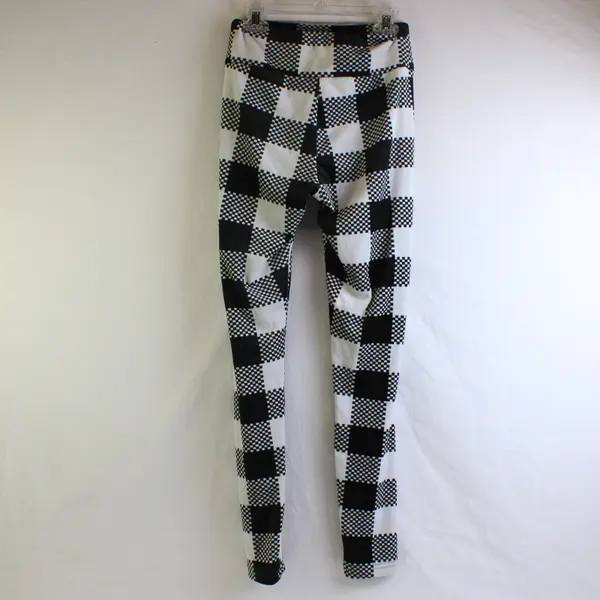 No Boundaries Fuzzy Black and White Check Pattern Leggings Juniors Small 3-5