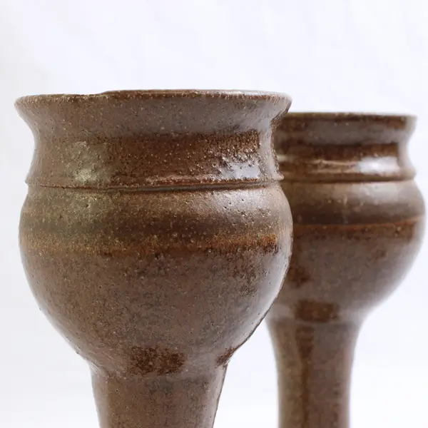  Set of 2 Studio Art Pottery Glazed Wine Chalice Goblets Brown Drip Signed Allen