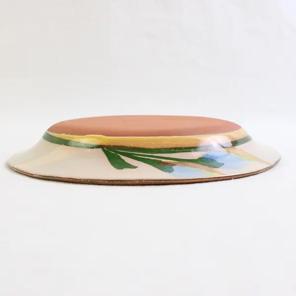 Gorgeous 8" Oval Studio Pottery Plate Abstract Flowers Yellow Green Signed Diana