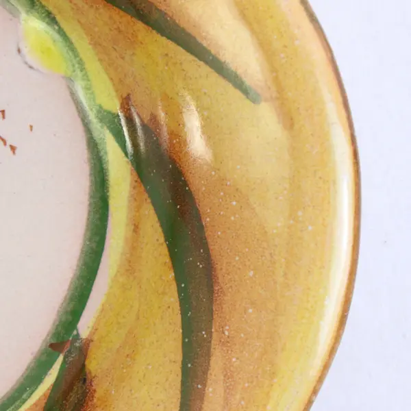 Gorgeous 8" Oval Studio Pottery Plate Abstract Flowers Yellow Green Signed Diana