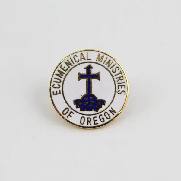  Ecumenical Ministries of Oregon Cross Logo Lapel Pin White Enamel