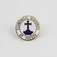  Ecumenical Ministries of Oregon Cross Logo Lapel Pin White Enamel