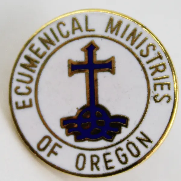  Ecumenical Ministries of Oregon Cross Logo Lapel Pin White Enamel